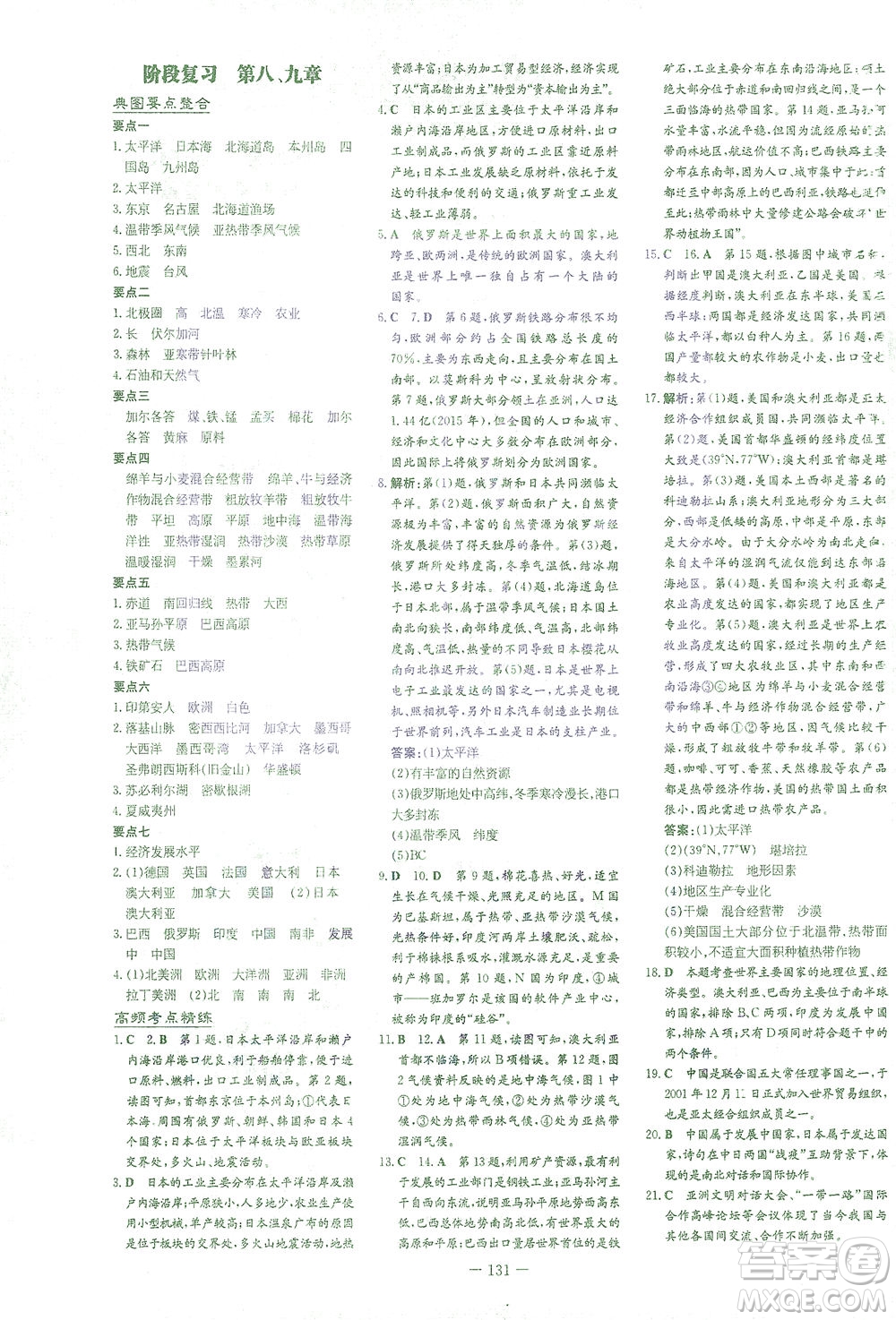 新世紀(jì)出版社2021初中同步學(xué)習(xí)導(dǎo)與練七年級地理下冊商務(wù)星球版答案