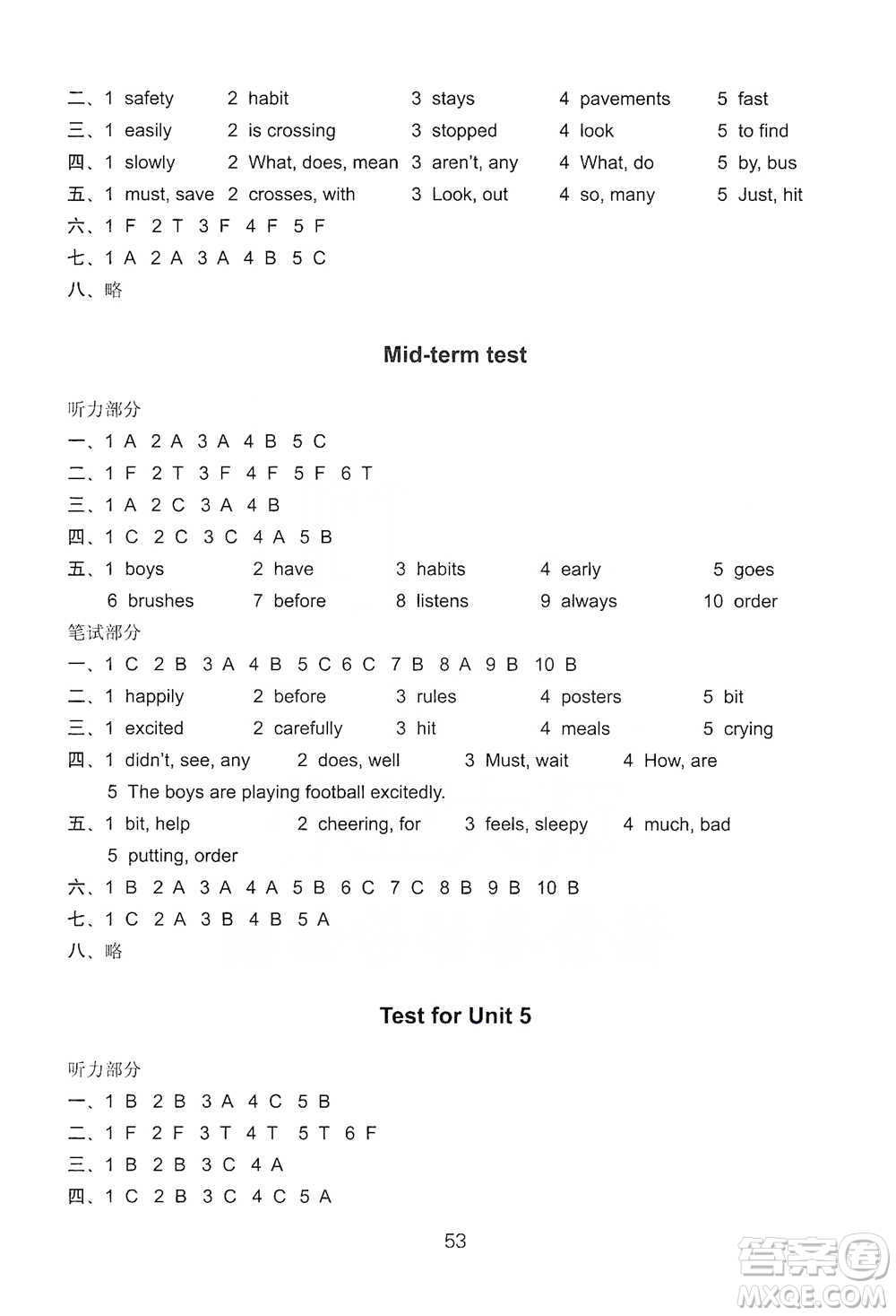 譯林出版社2021小學(xué)英語課課練檢測卷六年級下冊參考答案