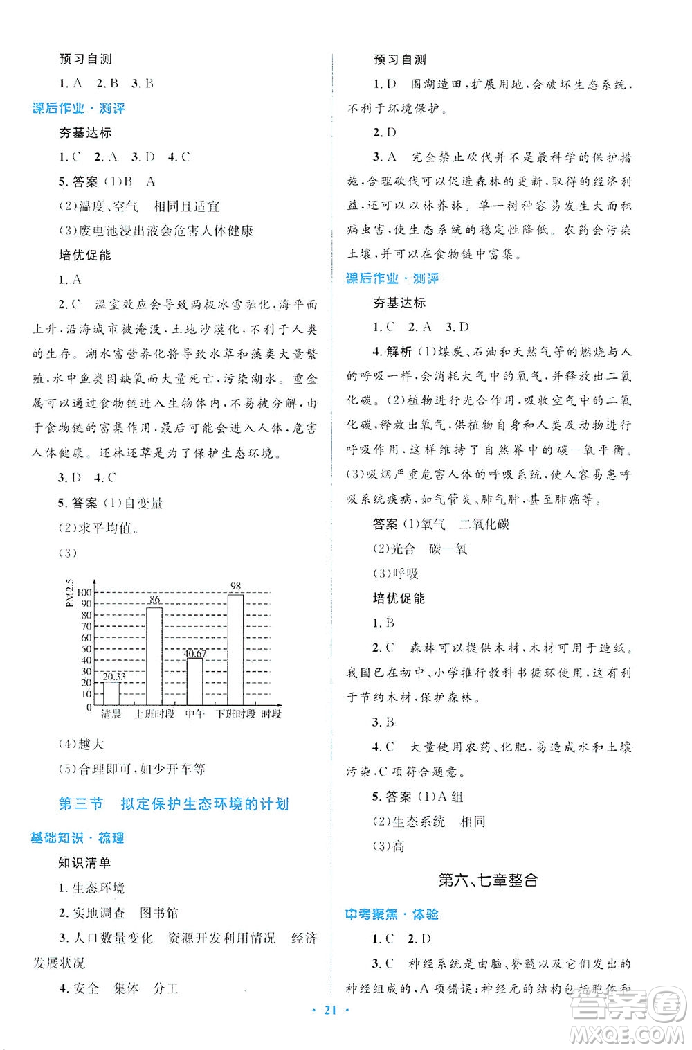 人民教育出版社2021同步解析與測評七年級生物下冊人教版答案