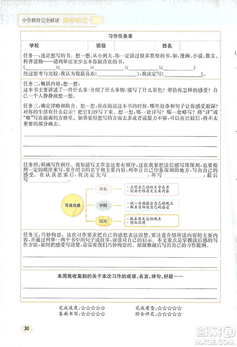 吉林人民出版社2021小學(xué)教材完全解讀同步作文五年級(jí)下冊(cè)語(yǔ)文參考答案