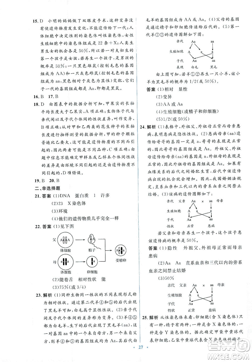 人民教育出版社2021同步解析與測(cè)評(píng)八年級(jí)生物下冊(cè)人教版答案