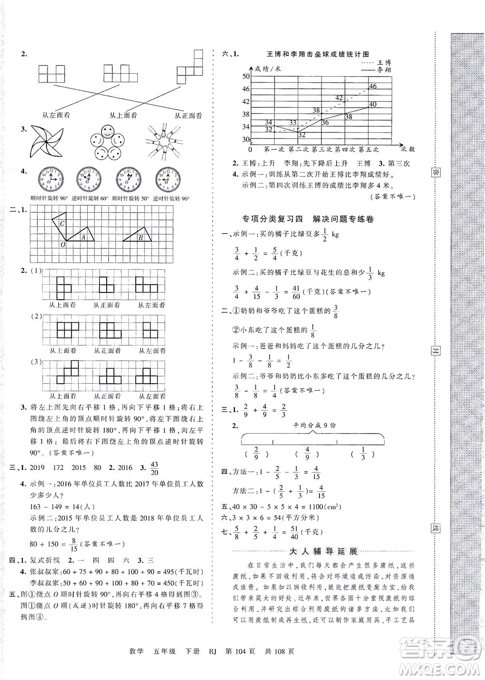 江西人民出版社2021春王朝霞考點梳理時習(xí)卷數(shù)學(xué)五年級下冊RJ人教版答案