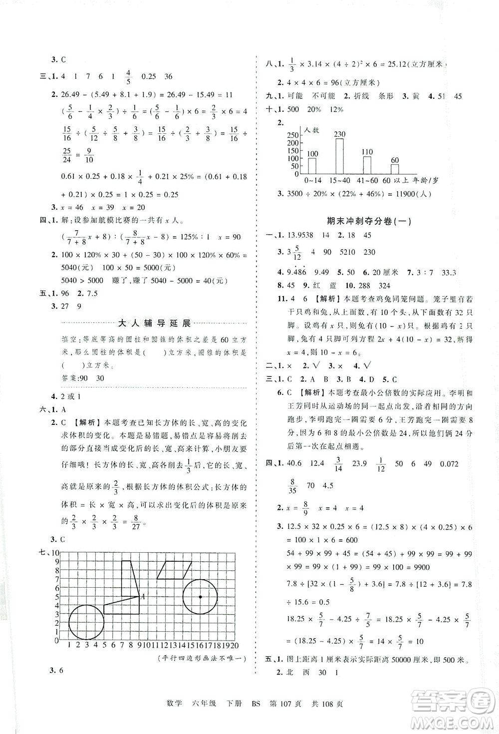 江西人民出版社2021春王朝霞考點梳理時習(xí)卷數(shù)學(xué)六年級下冊BS北師版答案