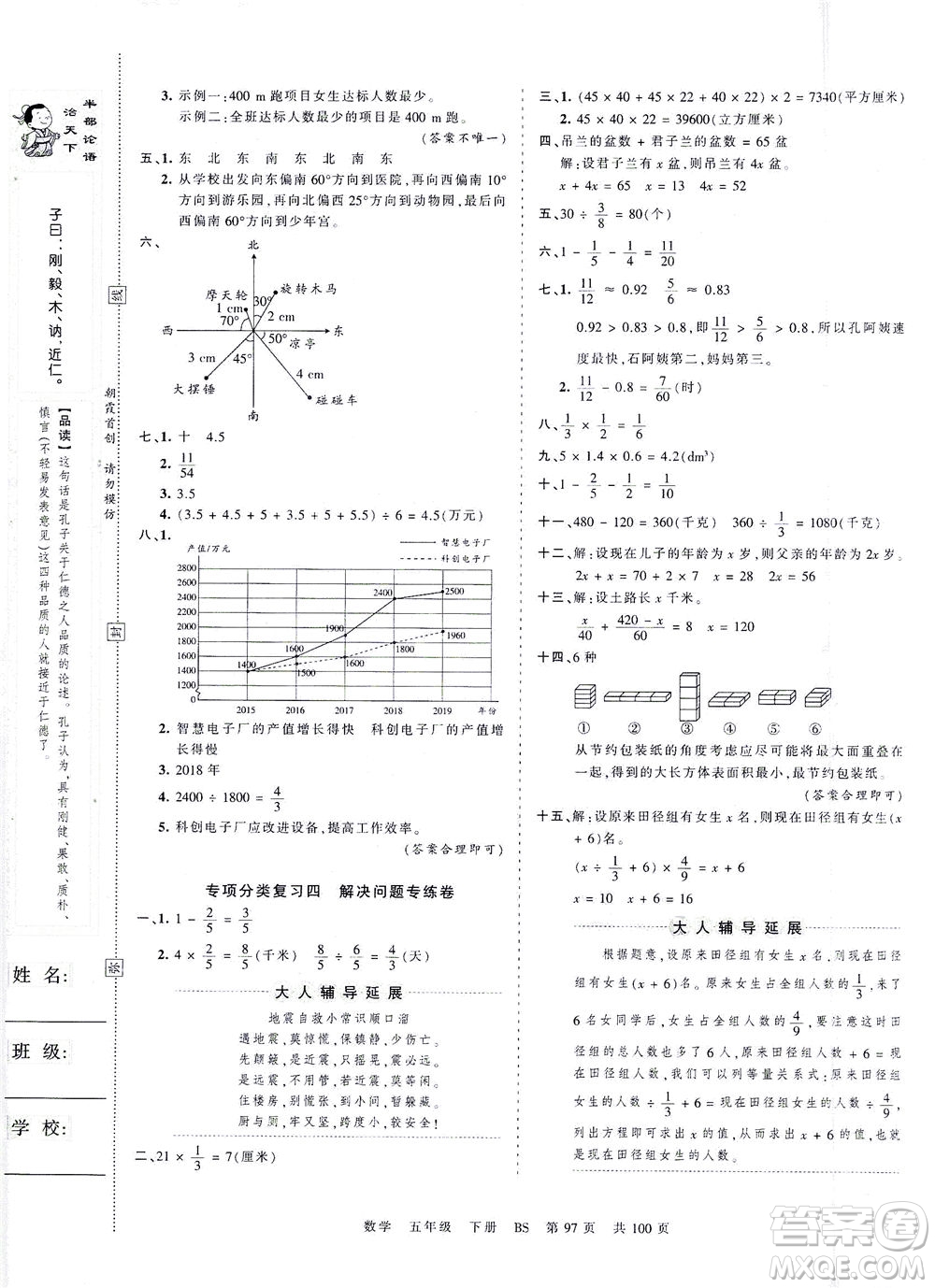 江西人民出版社2021春王朝霞考點(diǎn)梳理時(shí)習(xí)卷數(shù)學(xué)五年級(jí)下冊(cè)BS北師版答案