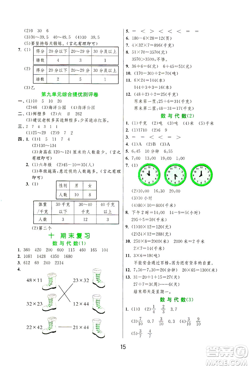 江蘇人民出版社2021實(shí)驗(yàn)班提優(yōu)訓(xùn)練三年級(jí)數(shù)學(xué)下冊(cè)JSJY蘇教版答案