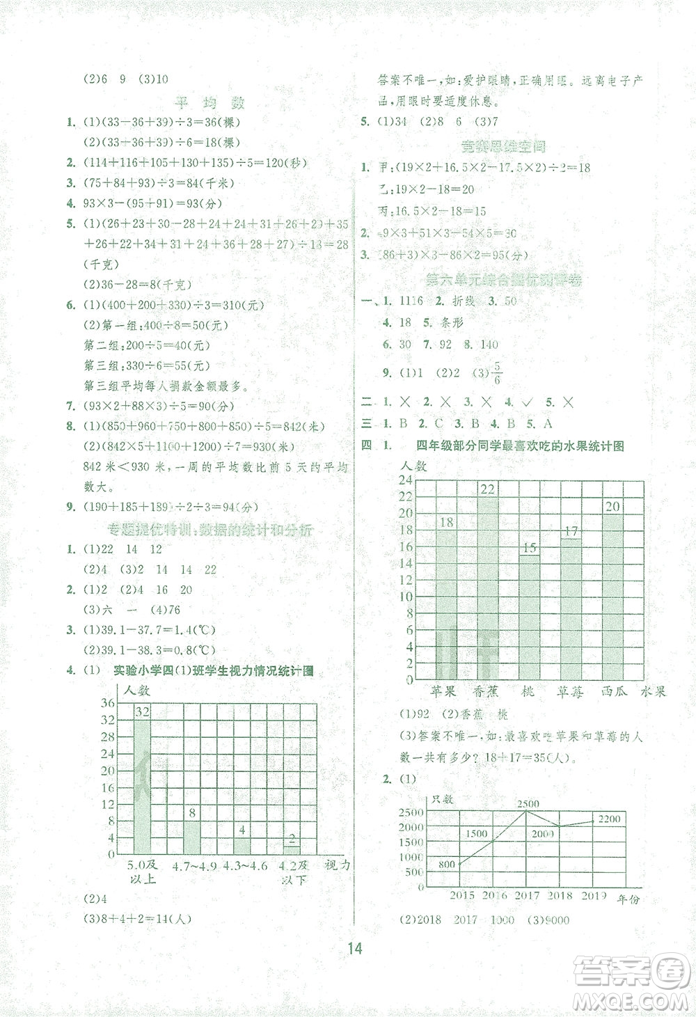 江蘇人民出版社2021實(shí)驗(yàn)班提優(yōu)訓(xùn)練四年級(jí)數(shù)學(xué)下冊(cè)BSD北師大版答案