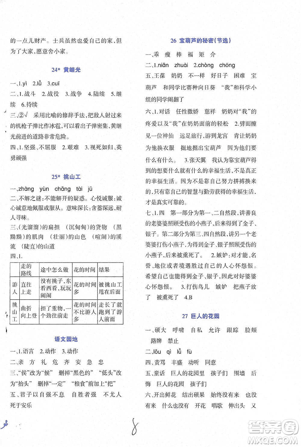 西南師范大學(xué)出版社2021小學(xué)語文同步練習(xí)四年級下冊人教版參考答案