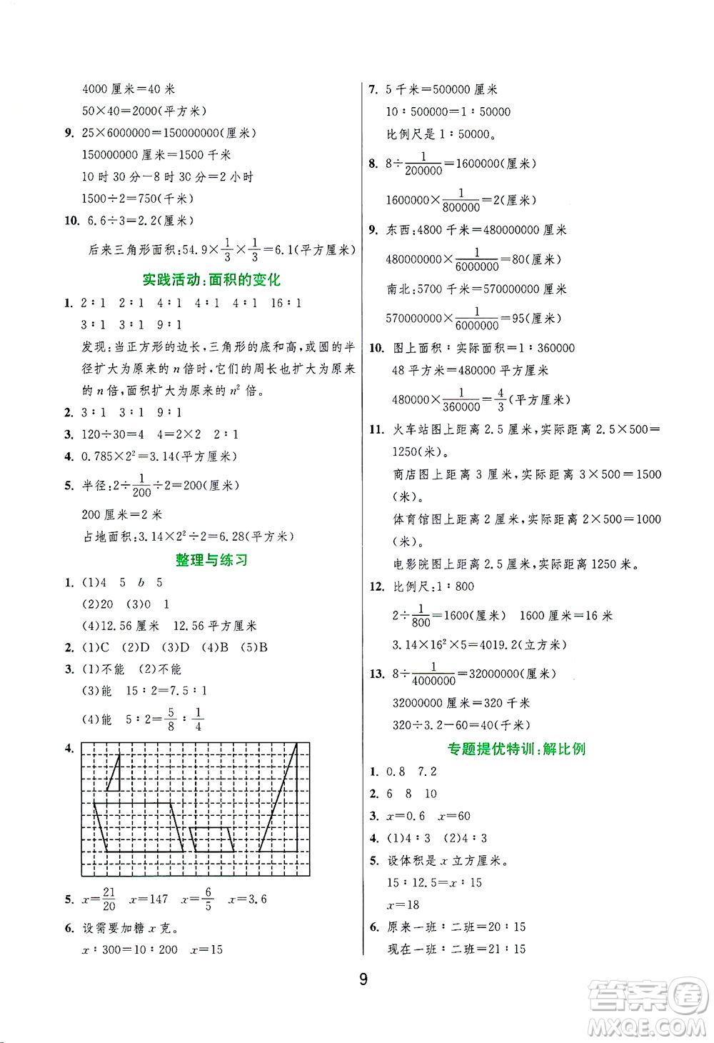 江蘇人民出版社2021實(shí)驗(yàn)班提優(yōu)訓(xùn)練六年級數(shù)學(xué)下冊JSJY蘇教版答案