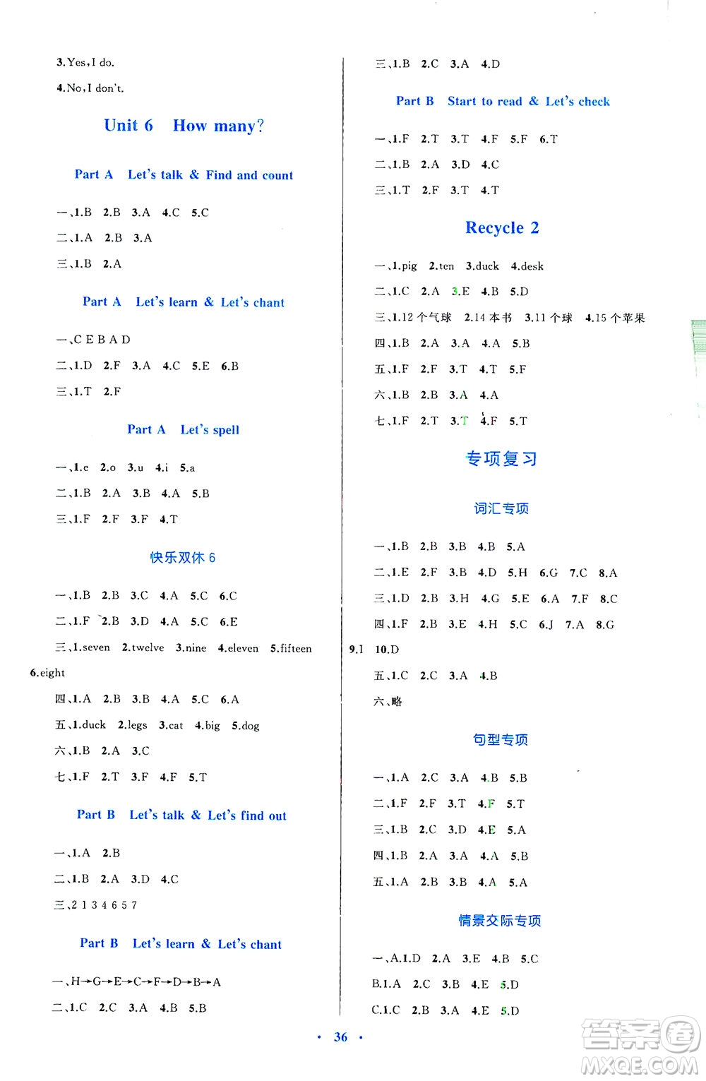 內(nèi)蒙古教育出版社2021學(xué)習(xí)目標(biāo)與檢測三年級英語下冊人教版答案