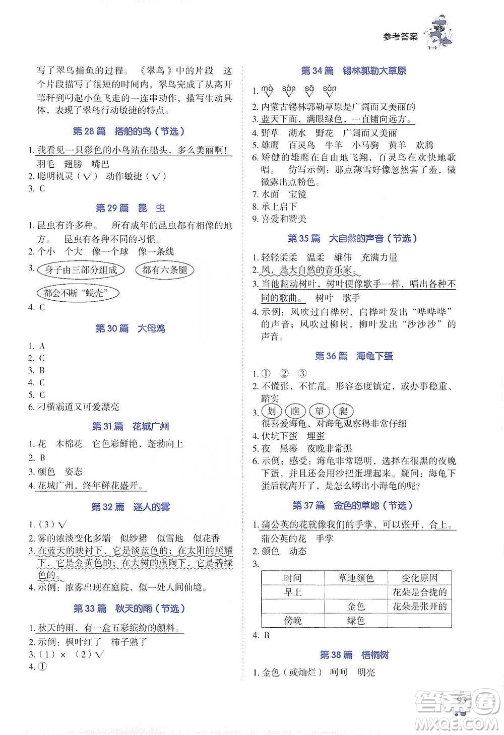 廣東經(jīng)濟(jì)出版社2021暢閱讀小學(xué)語(yǔ)文閱讀真題80篇浙江專(zhuān)版三年級(jí)參考答案