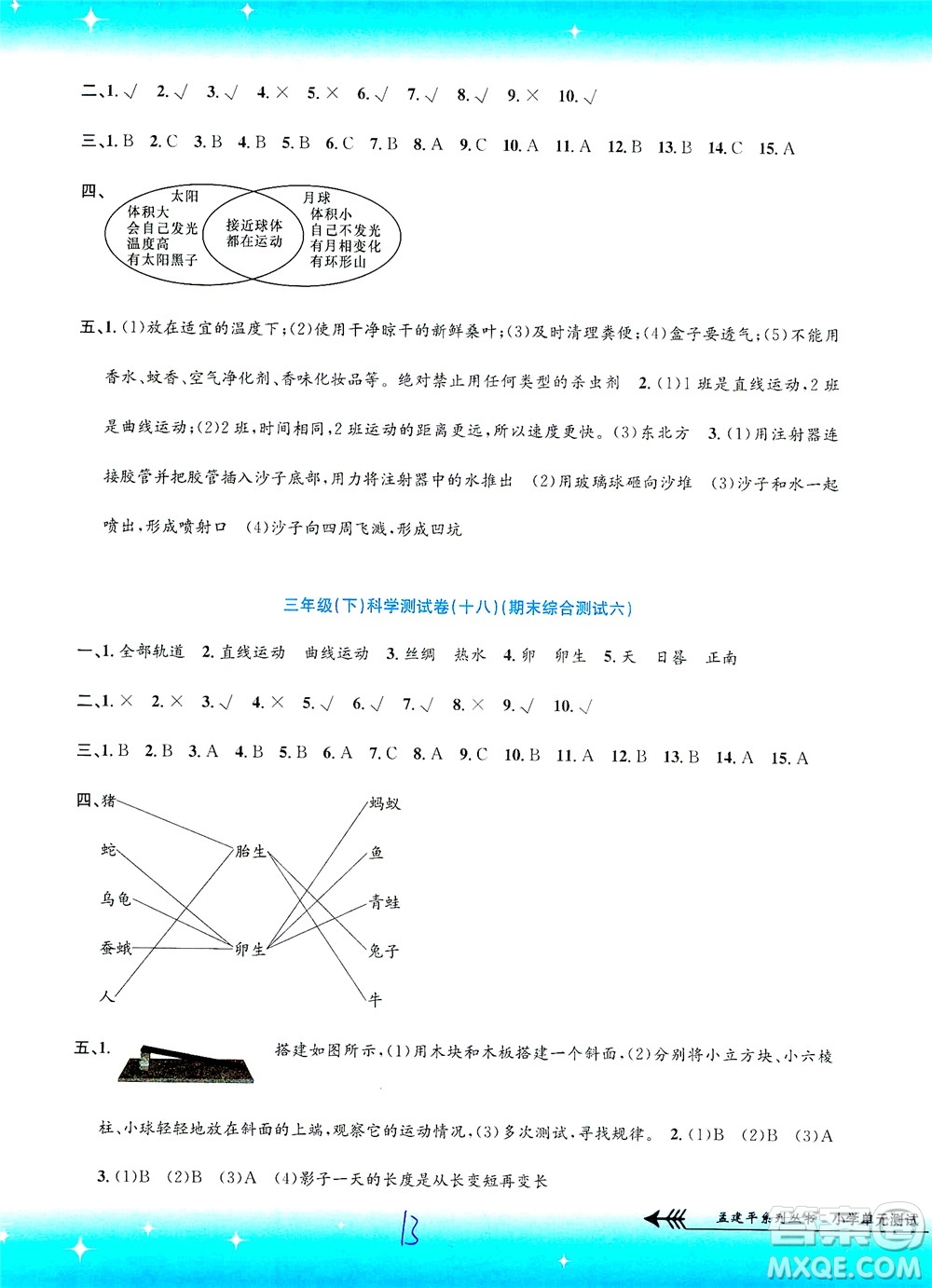 浙江工商大學(xué)出版社2021孟建平系列叢書小學(xué)單元測試科學(xué)三年級(jí)下J教科版答案