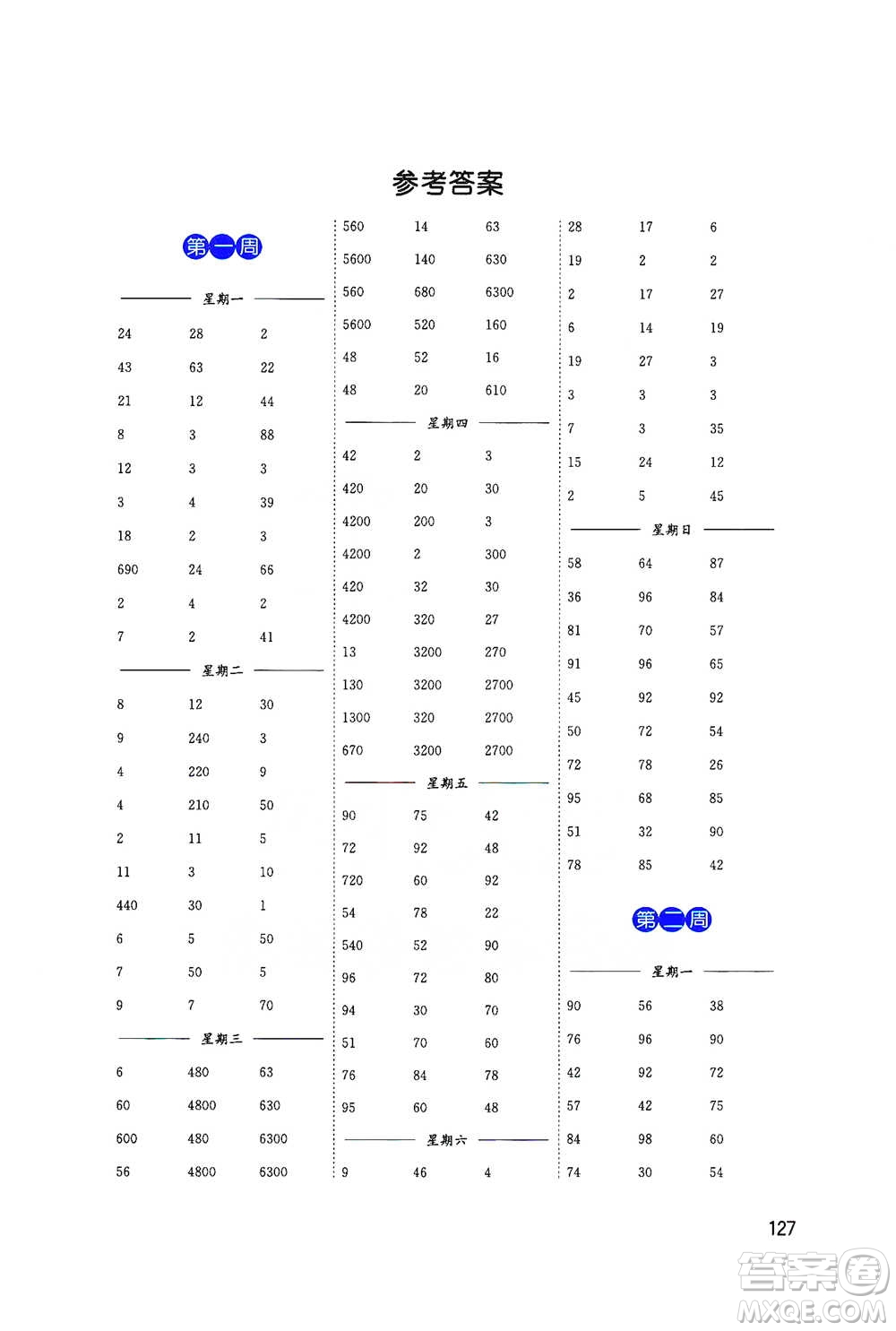 東南大學出版社2021名師點撥分級培優(yōu)速算能手數(shù)學四年級下冊參考答案