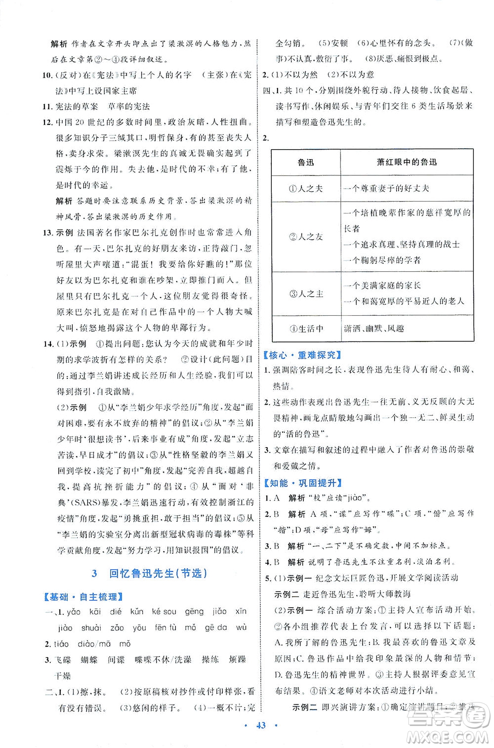 內(nèi)蒙古教育出版社2021學(xué)習(xí)目標(biāo)與檢測七年級語文下冊人教版答案