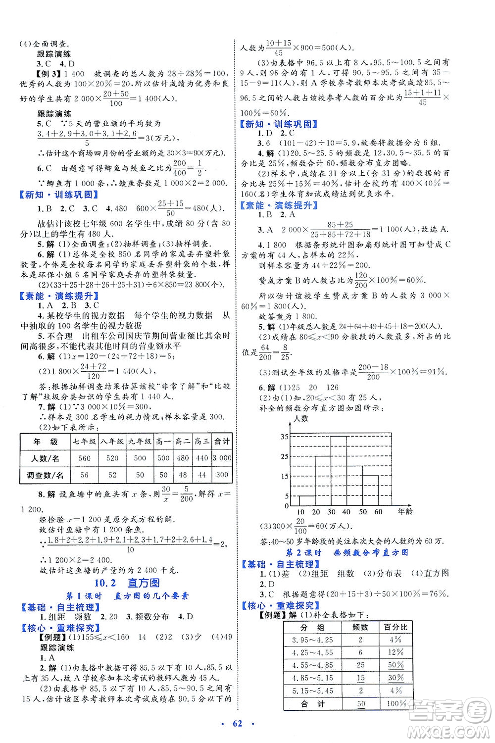 內(nèi)蒙古教育出版社2021學習目標與檢測七年級數(shù)學下冊人教版答案