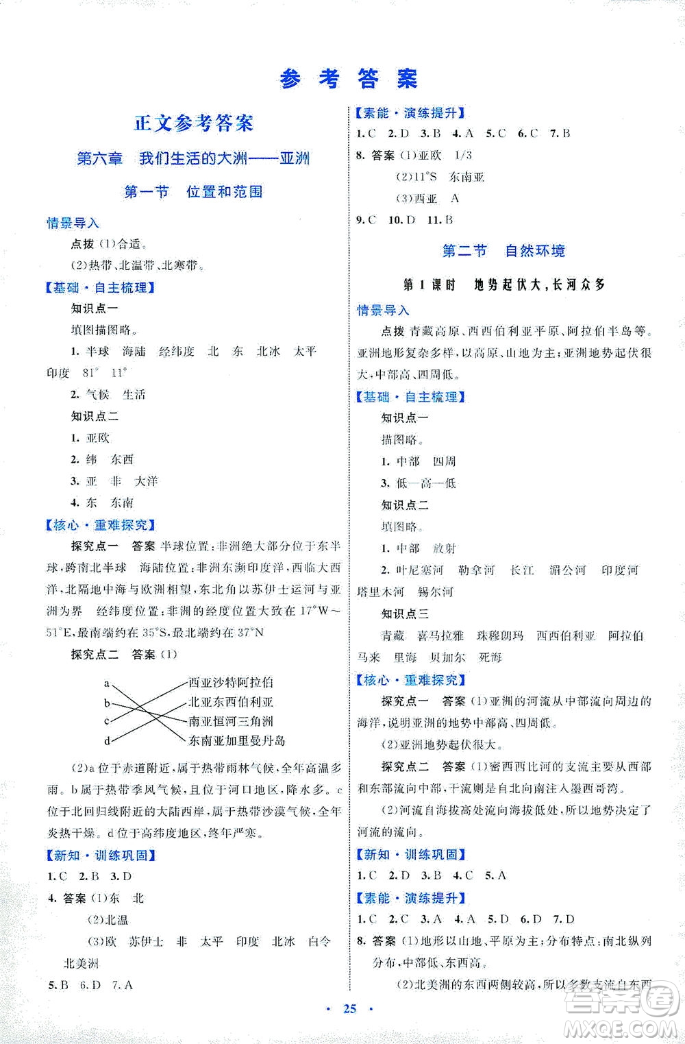 內(nèi)蒙古教育出版社2021學(xué)習(xí)目標(biāo)與檢測(cè)七年級(jí)地理下冊(cè)人教版答案