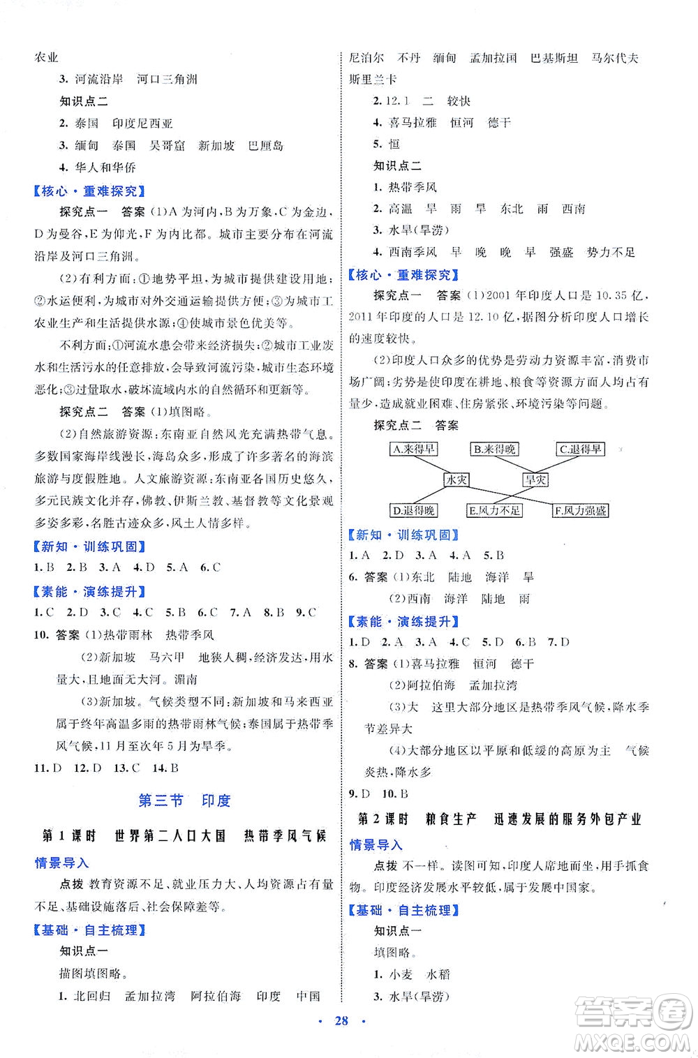 內(nèi)蒙古教育出版社2021學(xué)習(xí)目標(biāo)與檢測(cè)七年級(jí)地理下冊(cè)人教版答案