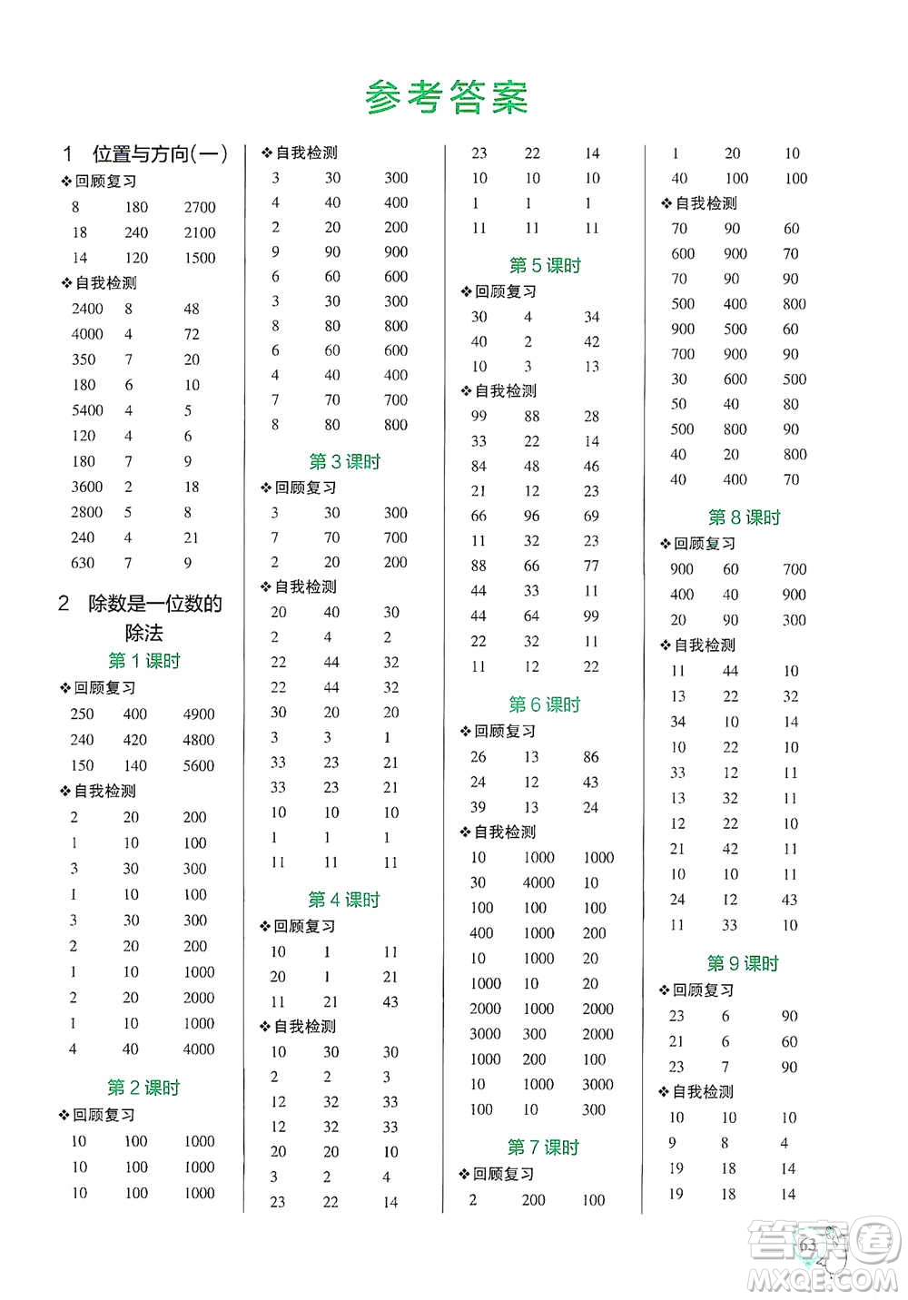 遼寧教育出版社2021小學(xué)學(xué)霸口算三年級下冊數(shù)學(xué)人教版參考答案