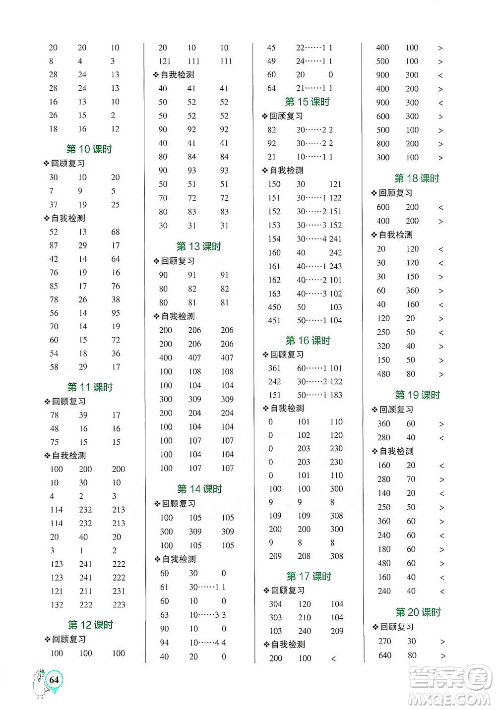 遼寧教育出版社2021小學(xué)學(xué)霸口算三年級下冊數(shù)學(xué)人教版參考答案