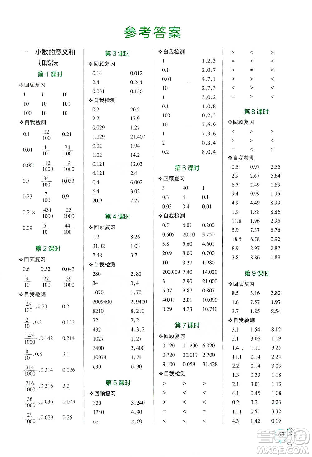 遼寧教育出版社2021小學學霸口算四年級下冊數(shù)學北師版參考答案