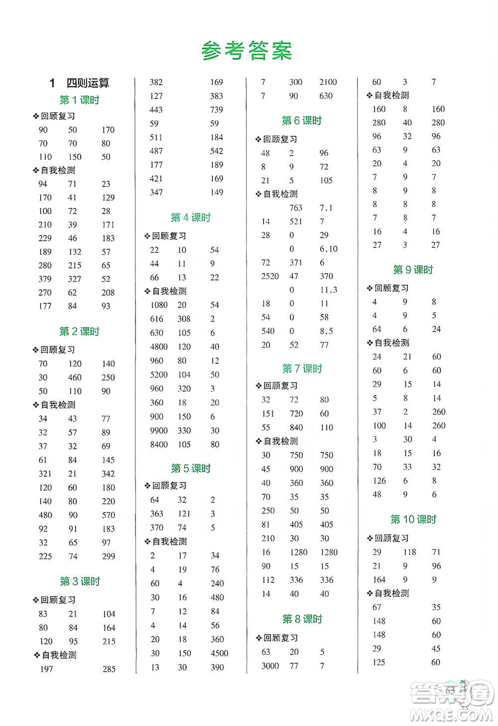 遼寧教育出版社2021小學學霸口算四年級下冊數學人教版參考答案