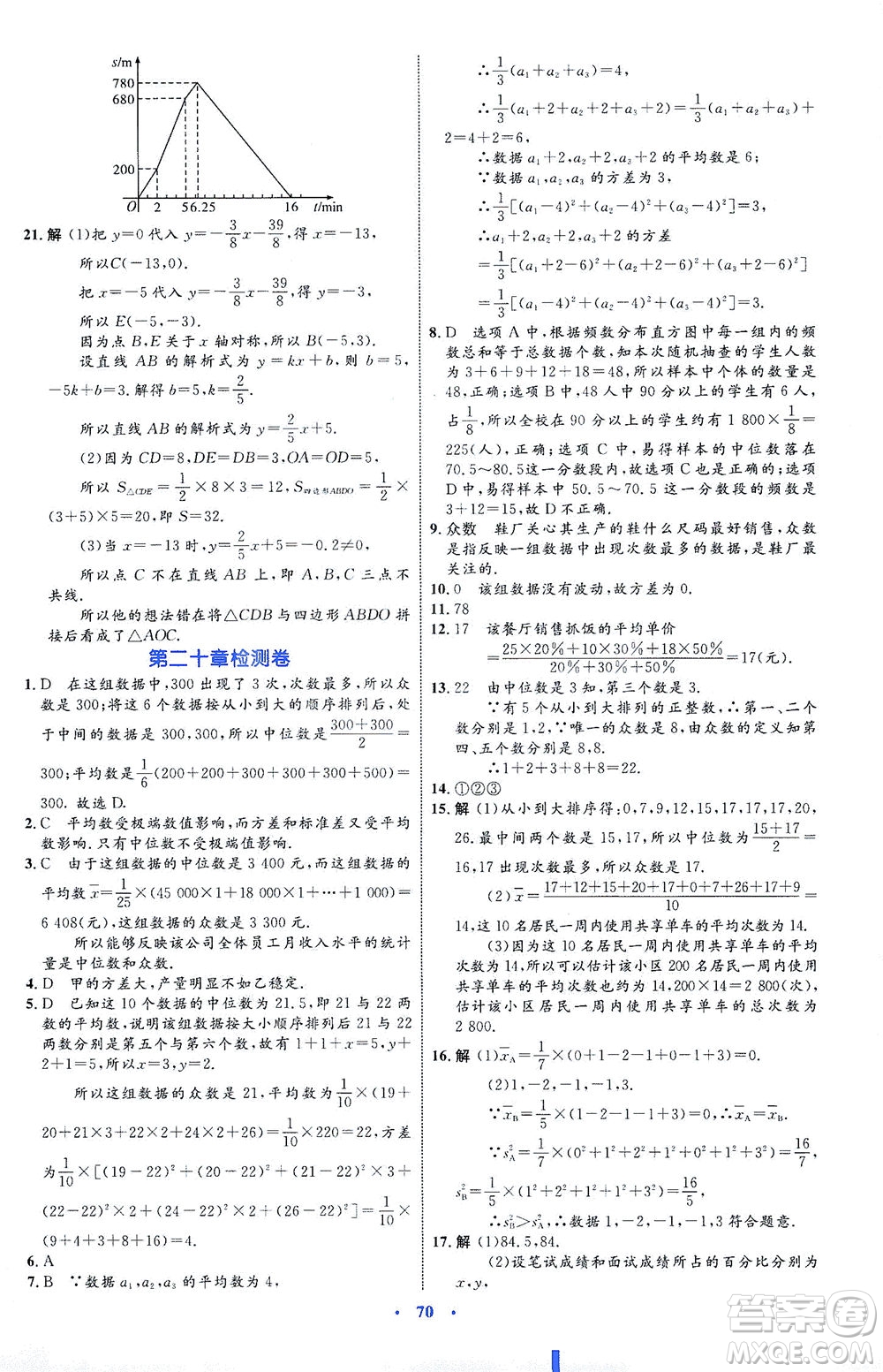 內(nèi)蒙古教育出版社2021學習目標與檢測八年級數(shù)學下冊人教版答案