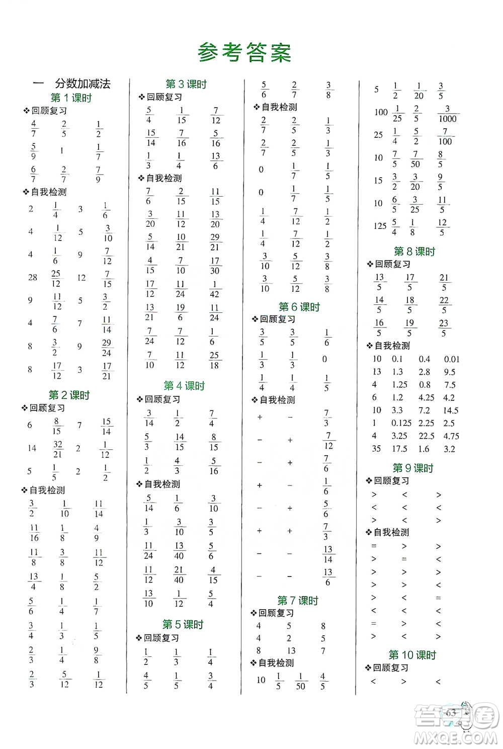 遼寧教育出版社2021小學(xué)學(xué)霸口算五年級(jí)下冊(cè)數(shù)學(xué)北師版參考答案