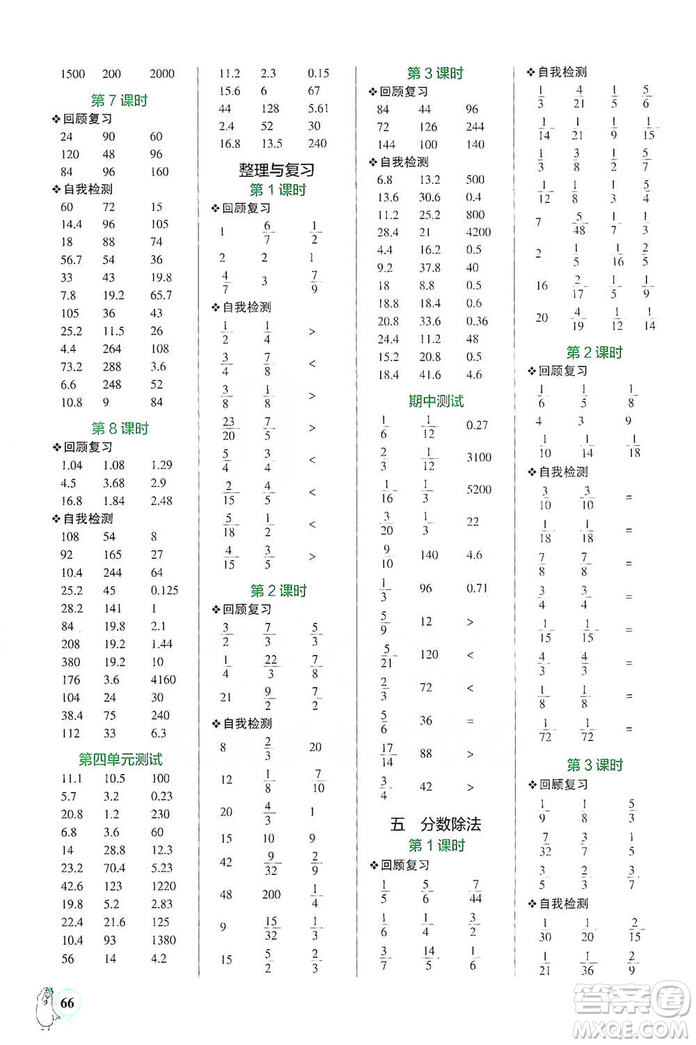 遼寧教育出版社2021小學(xué)學(xué)霸口算五年級(jí)下冊(cè)數(shù)學(xué)北師版參考答案