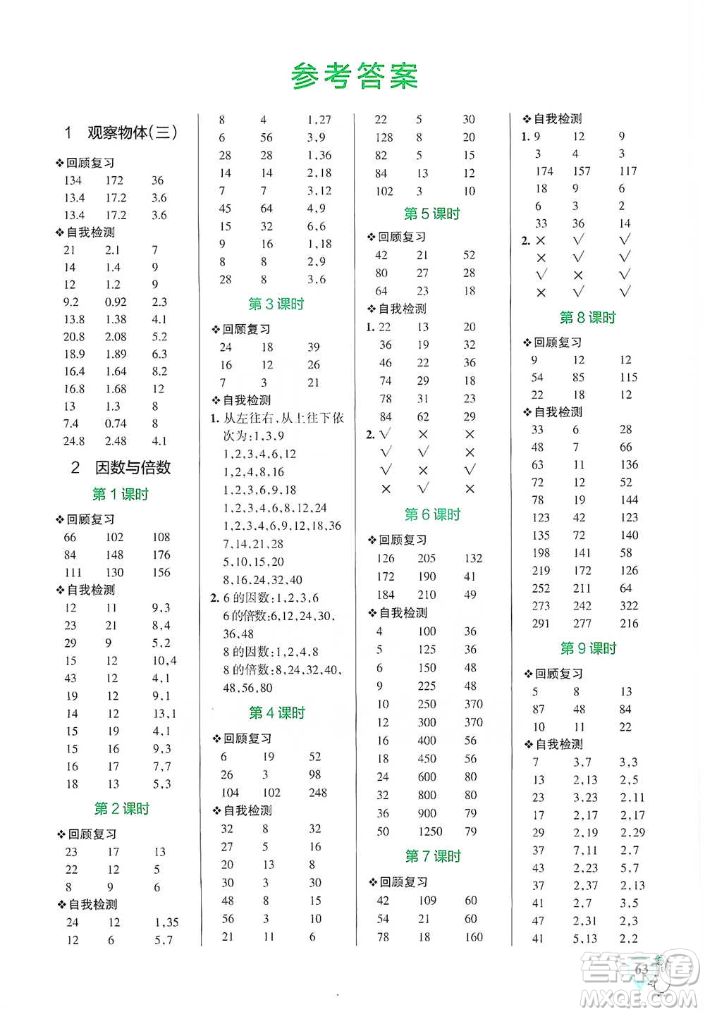 遼寧教育出版社2021小學(xué)學(xué)霸口算五年級下冊數(shù)學(xué)人教版參考答案