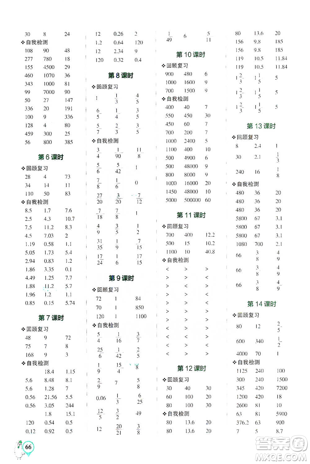 遼寧教育出版社2021小學(xué)學(xué)霸口算六年級下冊數(shù)學(xué)北師版參考答案