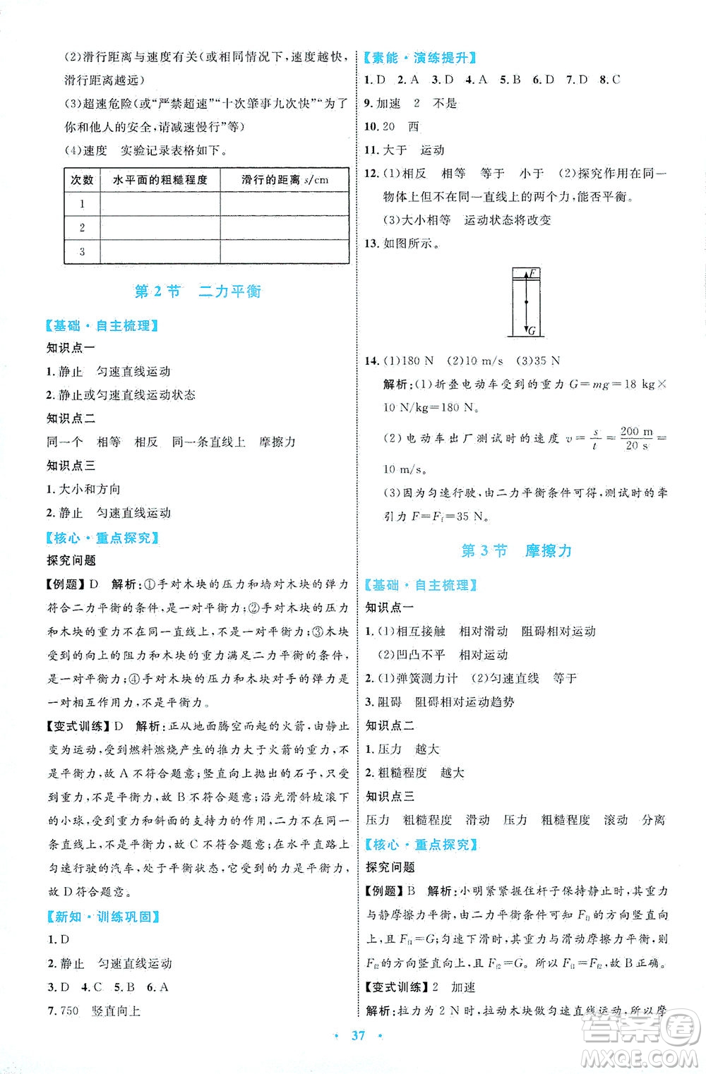 內(nèi)蒙古教育出版社2021學習目標與檢測八年級物理下冊人教版答案