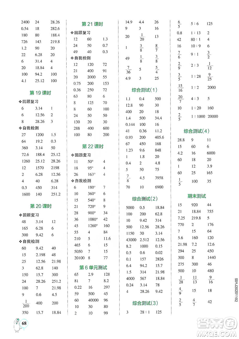 遼寧教育出版社2021小學(xué)學(xué)霸口算六年級下冊數(shù)學(xué)人教版參考答案