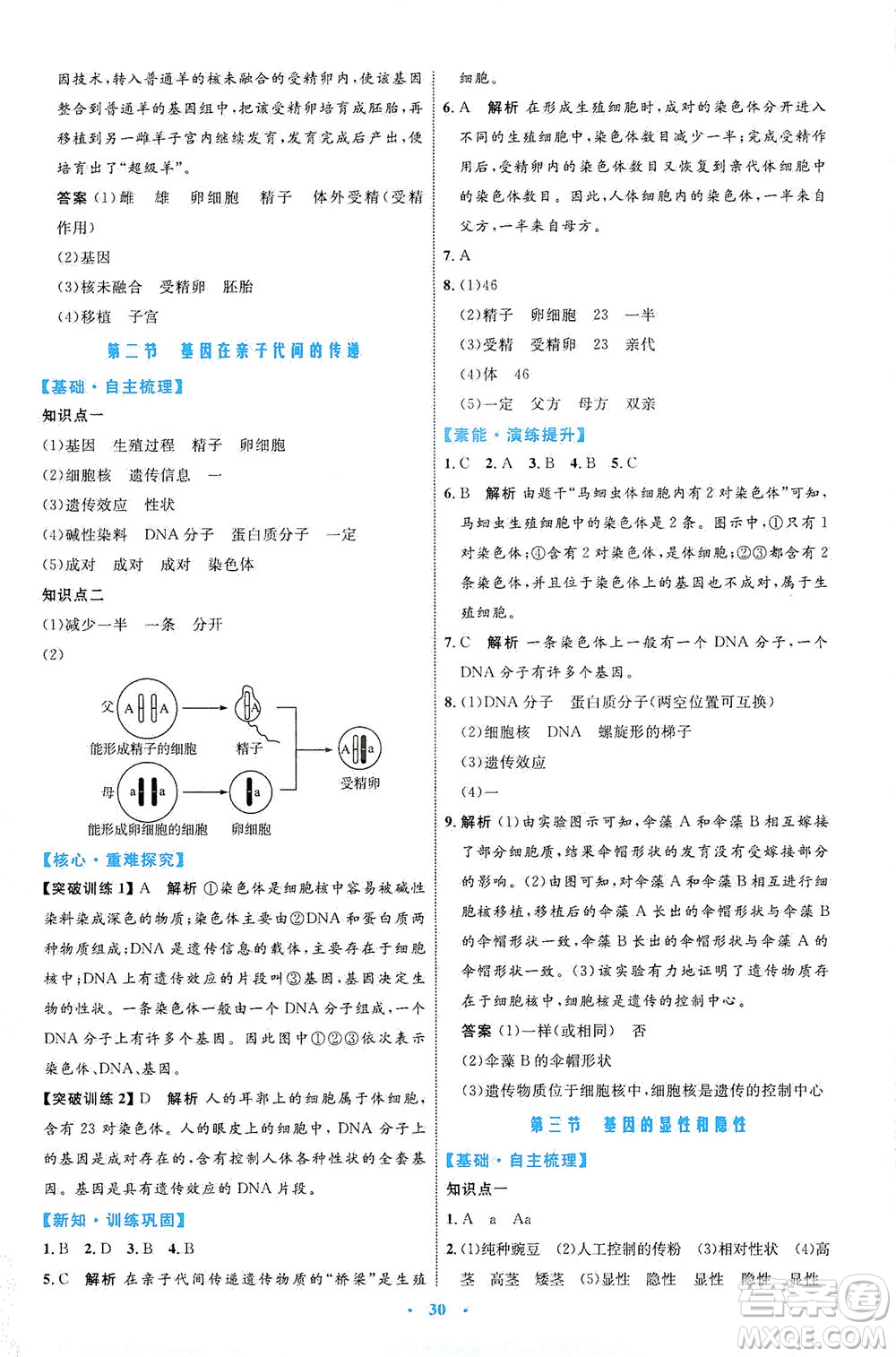 內(nèi)蒙古教育出版社2021學習目標與檢測八年級生物下冊人教版答案