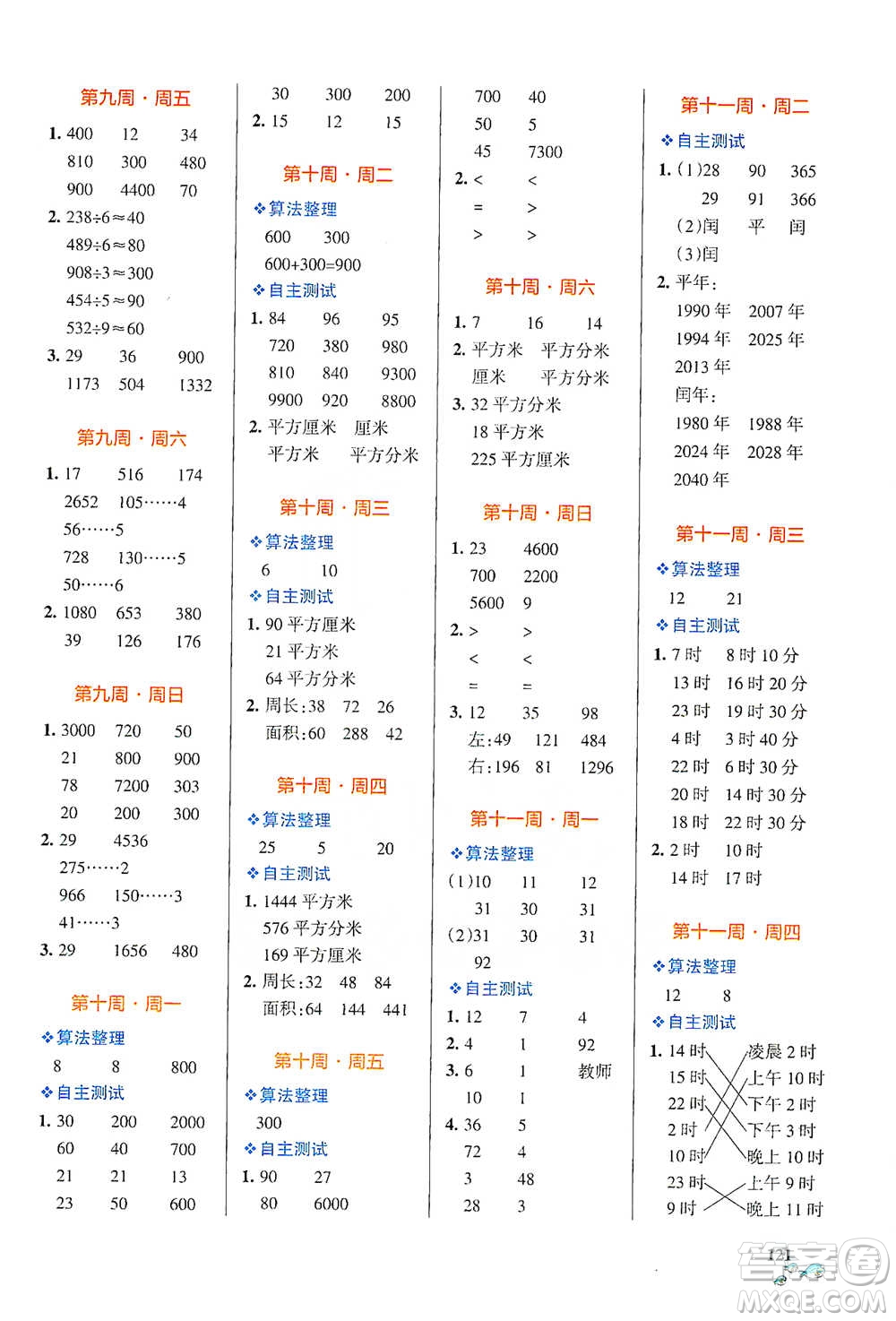 遼寧教育出版社2021小學(xué)學(xué)霸天天計(jì)算三年級(jí)下冊(cè)數(shù)學(xué)人教版參考答案