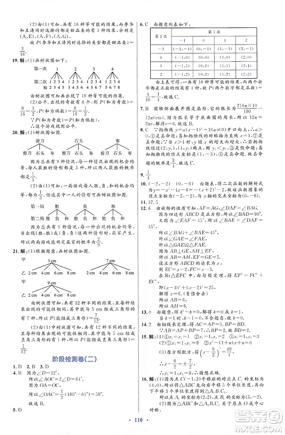 內(nèi)蒙古教育出版社2021學習目標與檢測九年級數(shù)學全一冊人教版答案