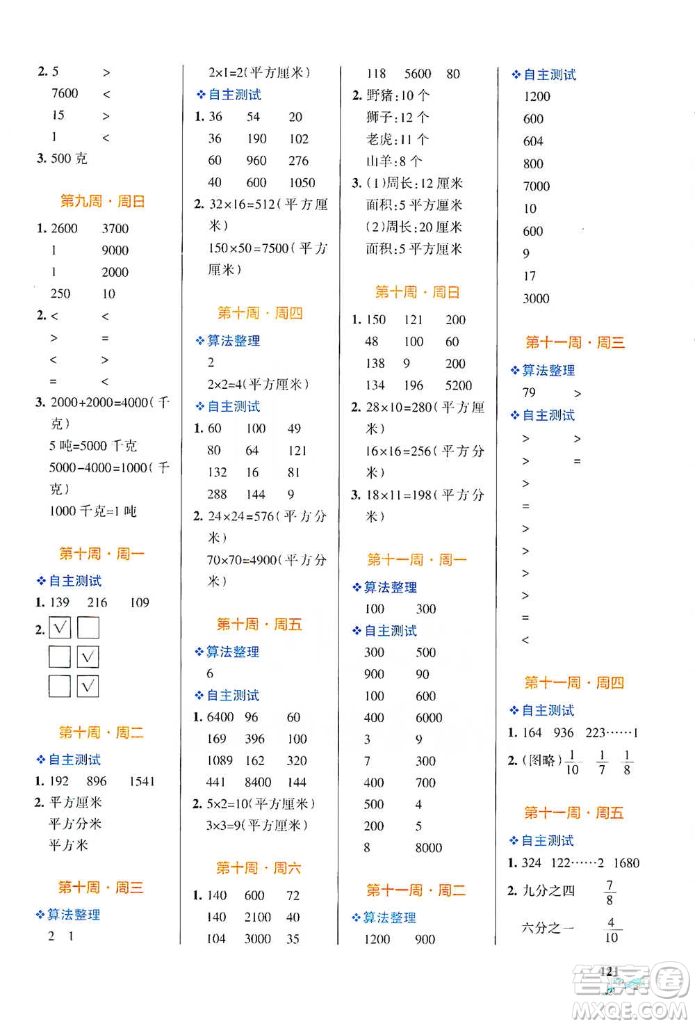 遼寧教育出版社2021小學(xué)學(xué)霸天天計(jì)算三年級(jí)下冊(cè)數(shù)學(xué)北師版參考答案