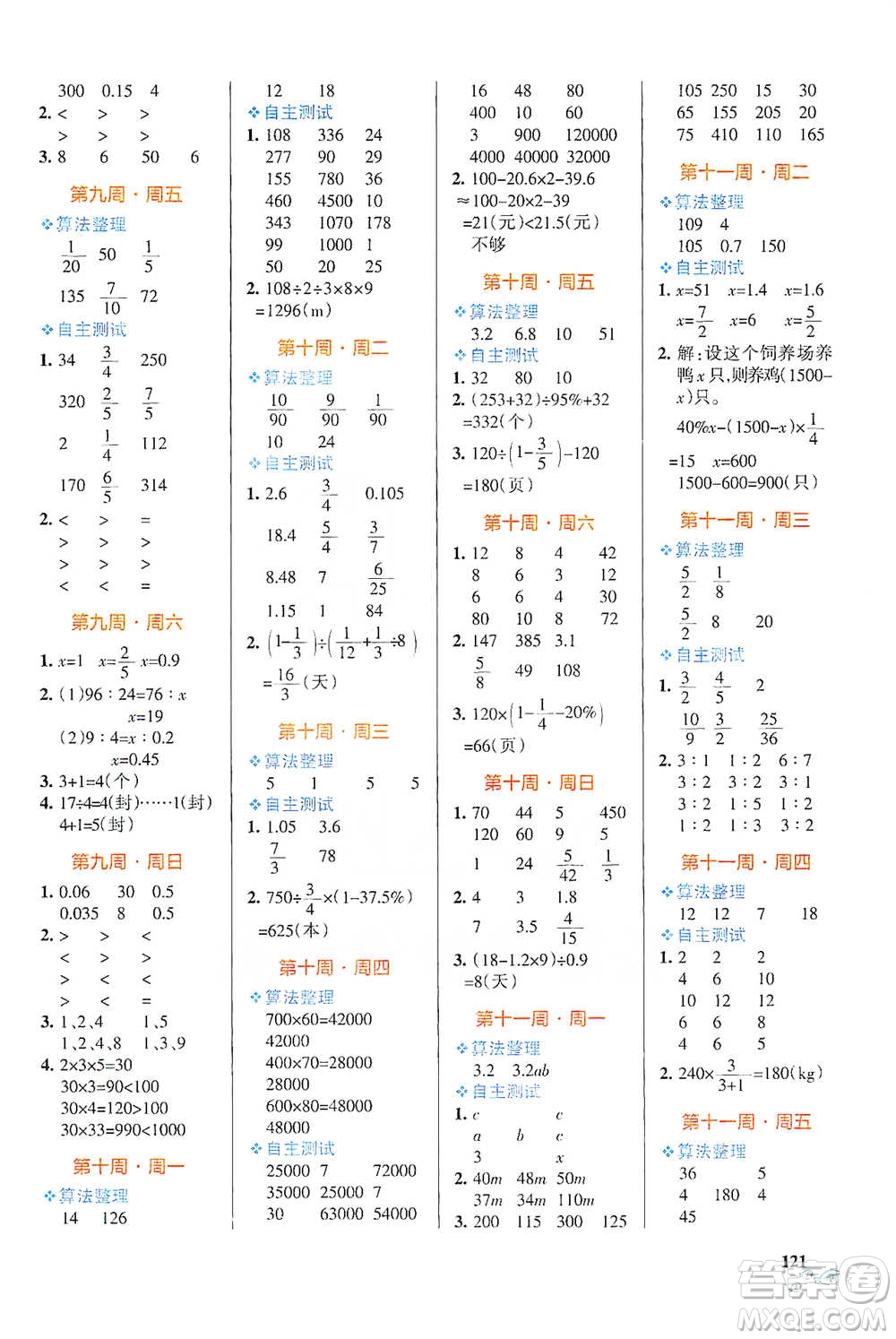 遼寧教育出版社2021小學(xué)學(xué)霸天天計算六年級下冊數(shù)學(xué)人教版參考答案