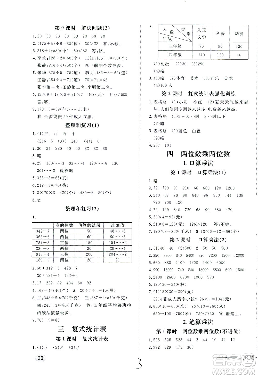 上海大學(xué)出版社2021非常1+1一課一練三年級數(shù)學(xué)下冊人教版答案