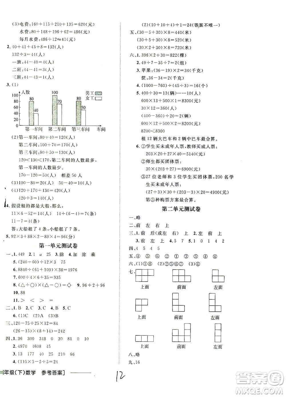 上海大學(xué)出版社2021非常1+1一課一練四年級(jí)數(shù)學(xué)下冊(cè)人教版答案