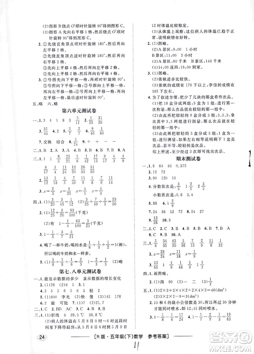 上海大學(xué)出版社2021非常1+1一課一練五年級數(shù)學(xué)下冊人教版答案