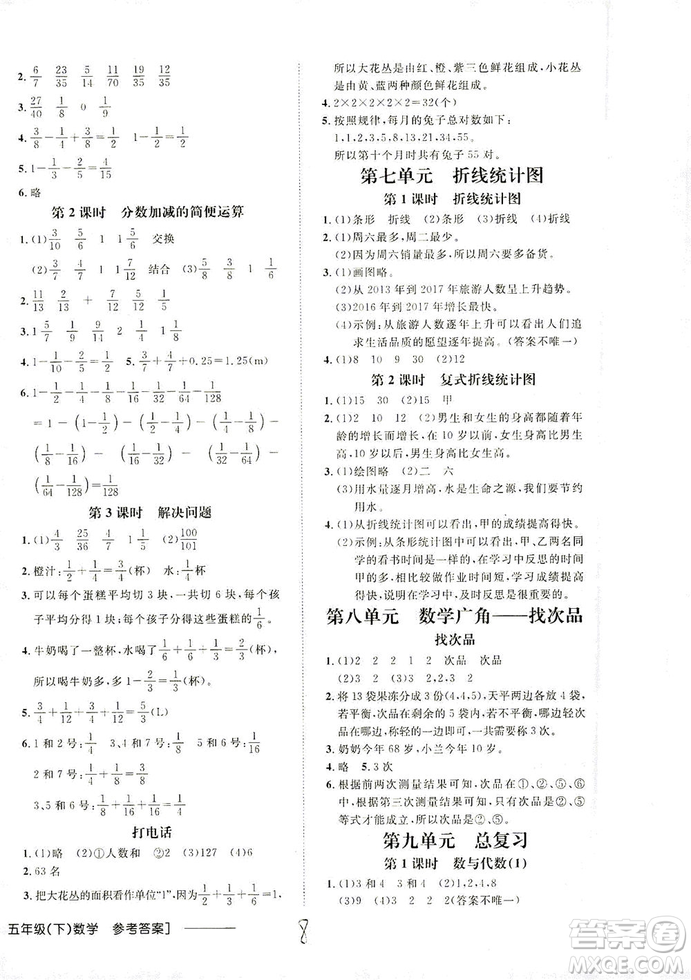 上海大學(xué)出版社2021非常1+1一課一練五年級數(shù)學(xué)下冊人教版答案