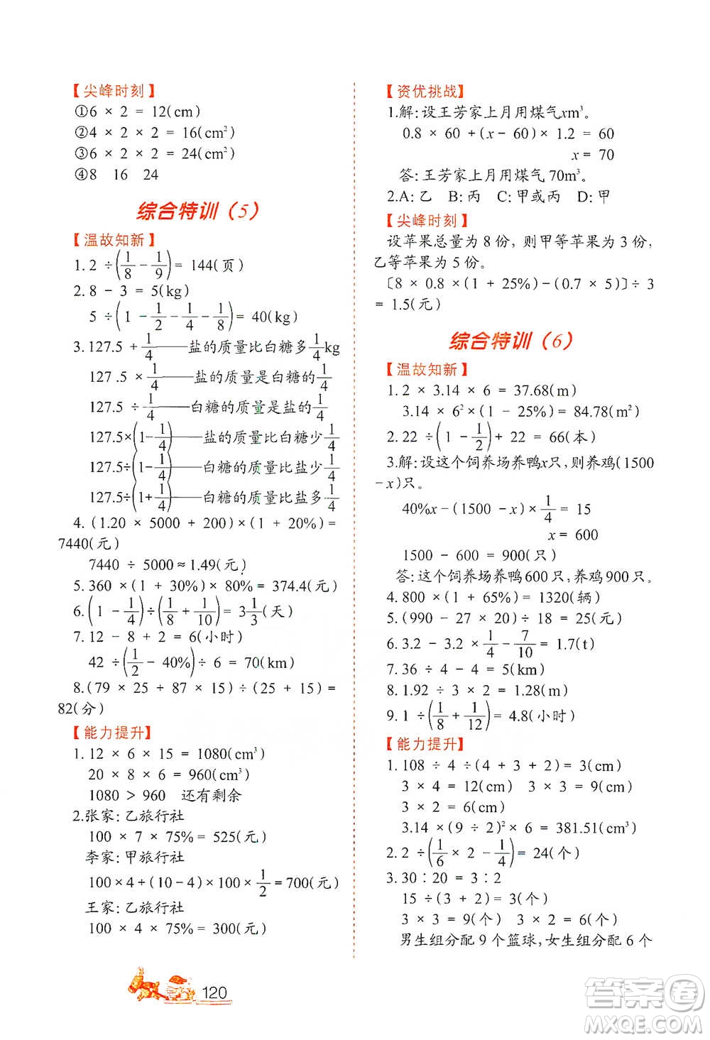 北方婦女兒童出版社2021小學(xué)生應(yīng)用題特訓(xùn)六年級(jí)下冊(cè)參考答案