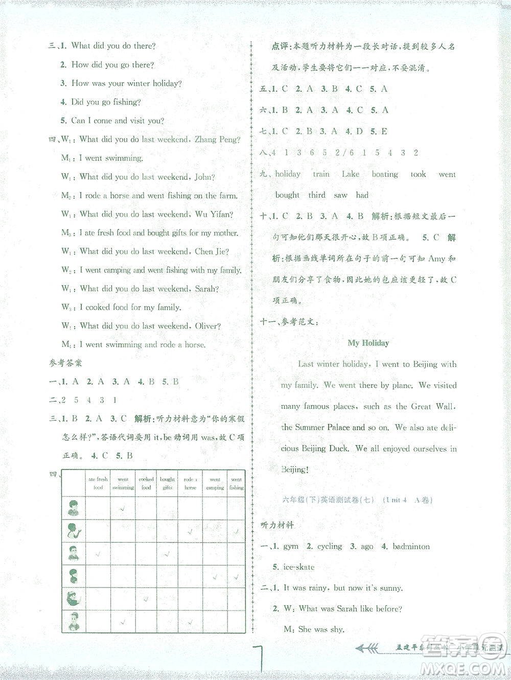 浙江工商大學(xué)出版社2021孟建平系列叢書小學(xué)單元測試英語六年級(jí)下R人教版答案