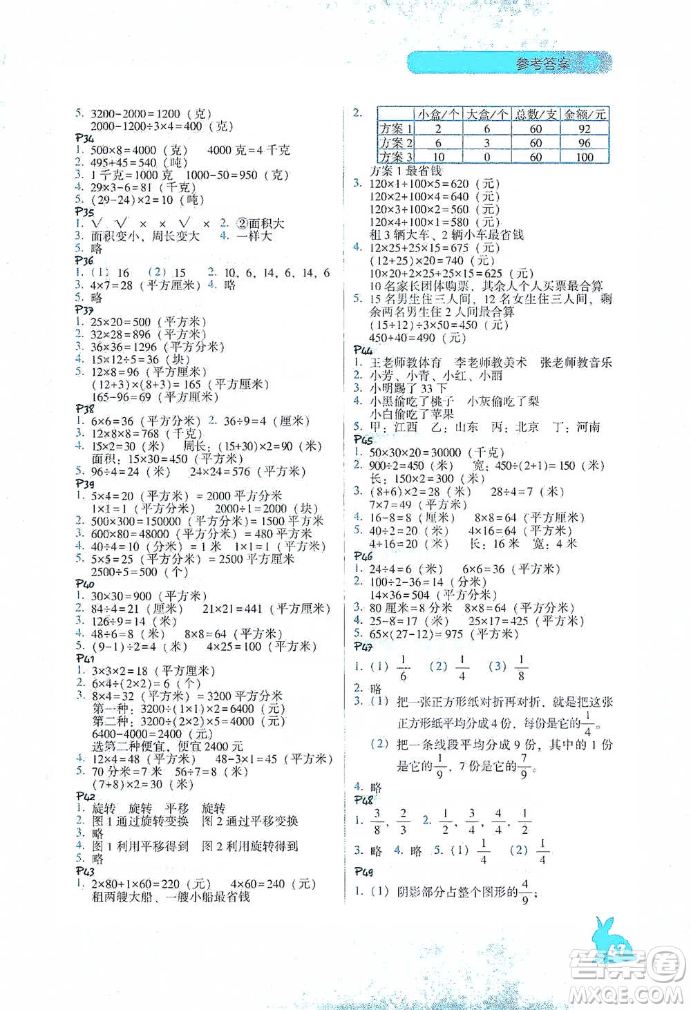 遼寧教育出版社2021尖子生應(yīng)用題作業(yè)本三年級(jí)下冊(cè)北師版參考答案