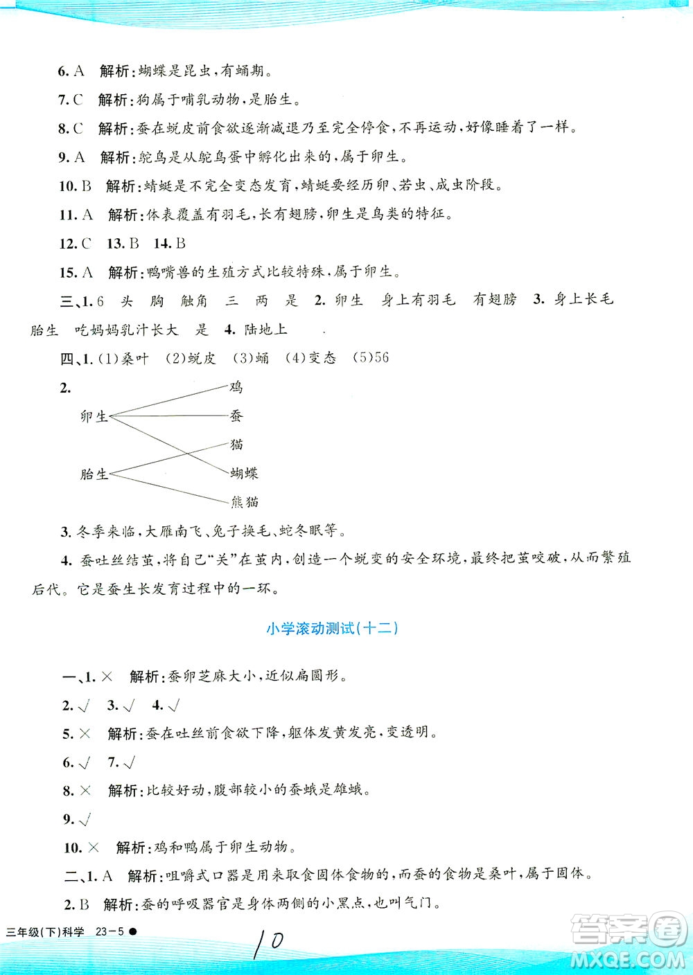 浙江工商大學(xué)出版社2021孟建平系列叢書小學(xué)滾動測試科學(xué)三年級下J教科版答案