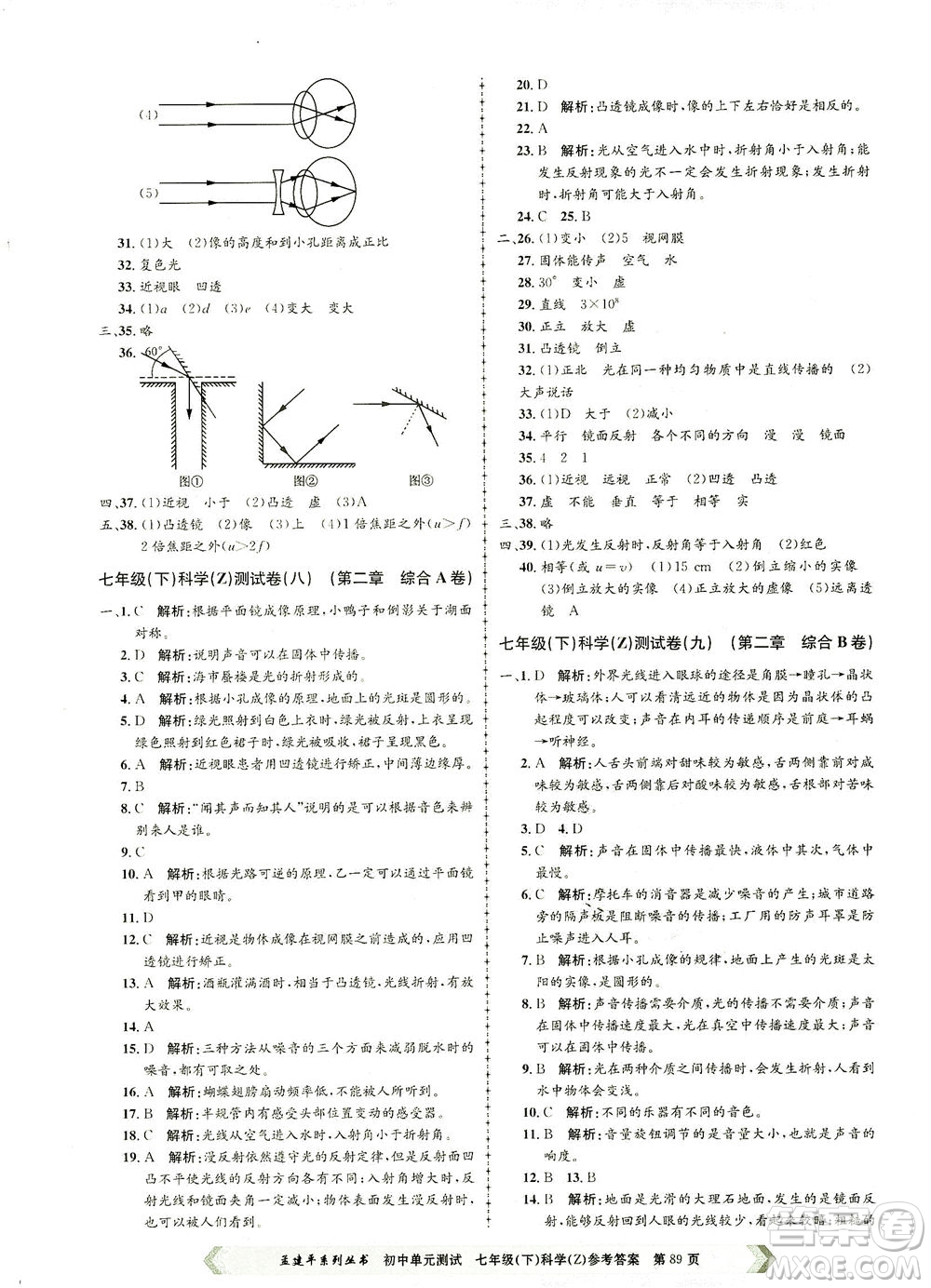 浙江工商大學(xué)出版社2021孟建平系列叢書(shū)初中單元測(cè)試科學(xué)七年級(jí)下Z浙教版答案