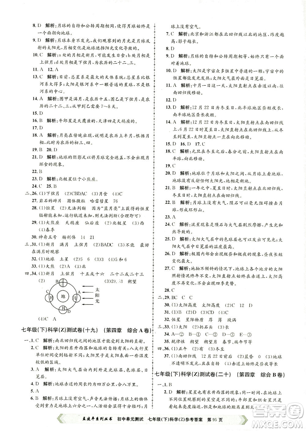 浙江工商大學(xué)出版社2021孟建平系列叢書(shū)初中單元測(cè)試科學(xué)七年級(jí)下Z浙教版答案