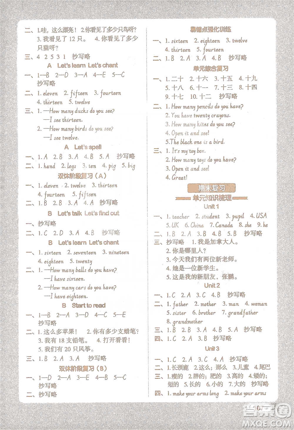 江西教育出版社2021陽(yáng)光同學(xué)默寫(xiě)小達(dá)人三年級(jí)英語(yǔ)下冊(cè)人教版參考答案