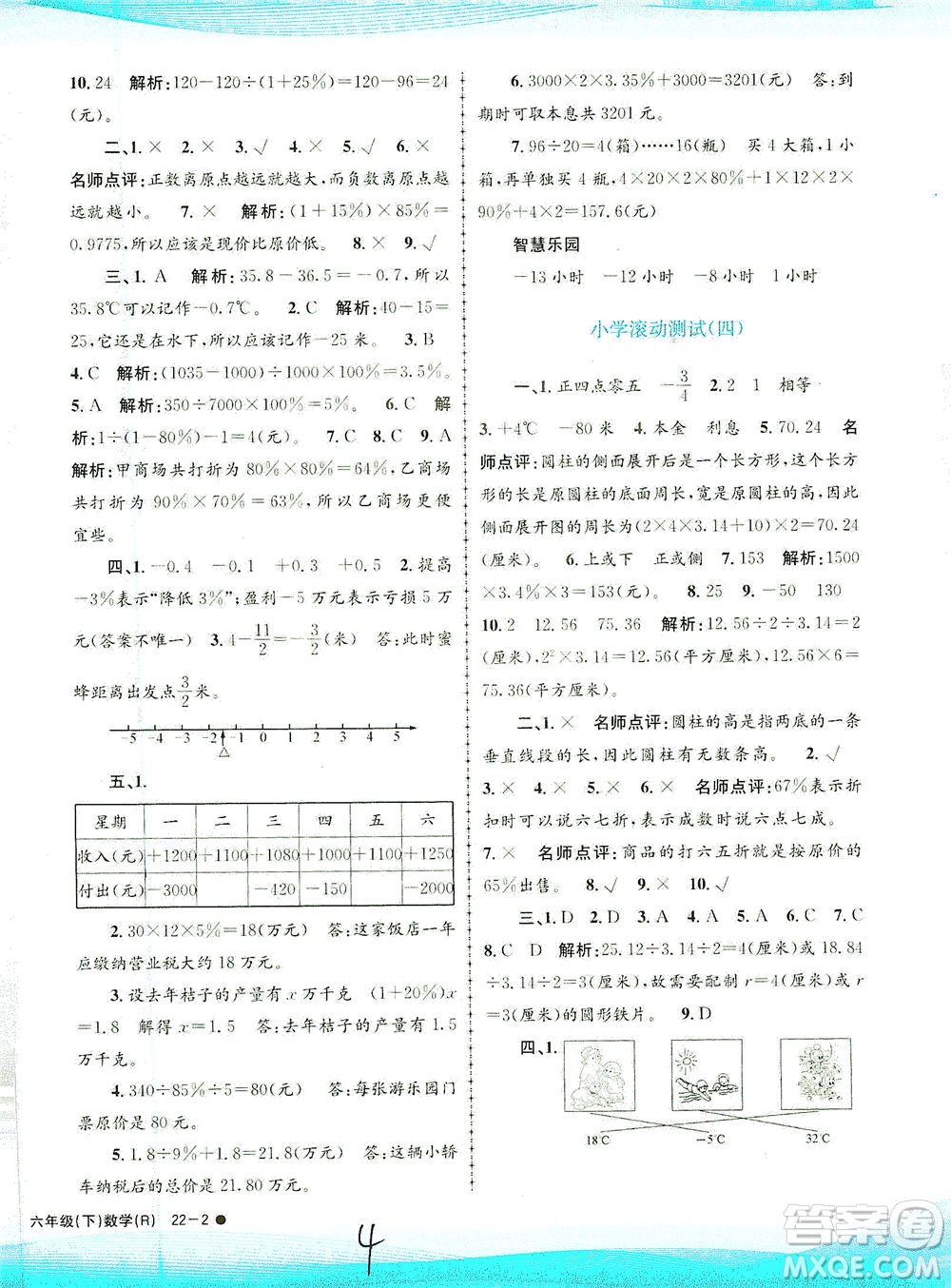 浙江工商大學(xué)出版社2021孟建平系列叢書小學(xué)滾動(dòng)測試數(shù)學(xué)六年級(jí)下R人教版答案