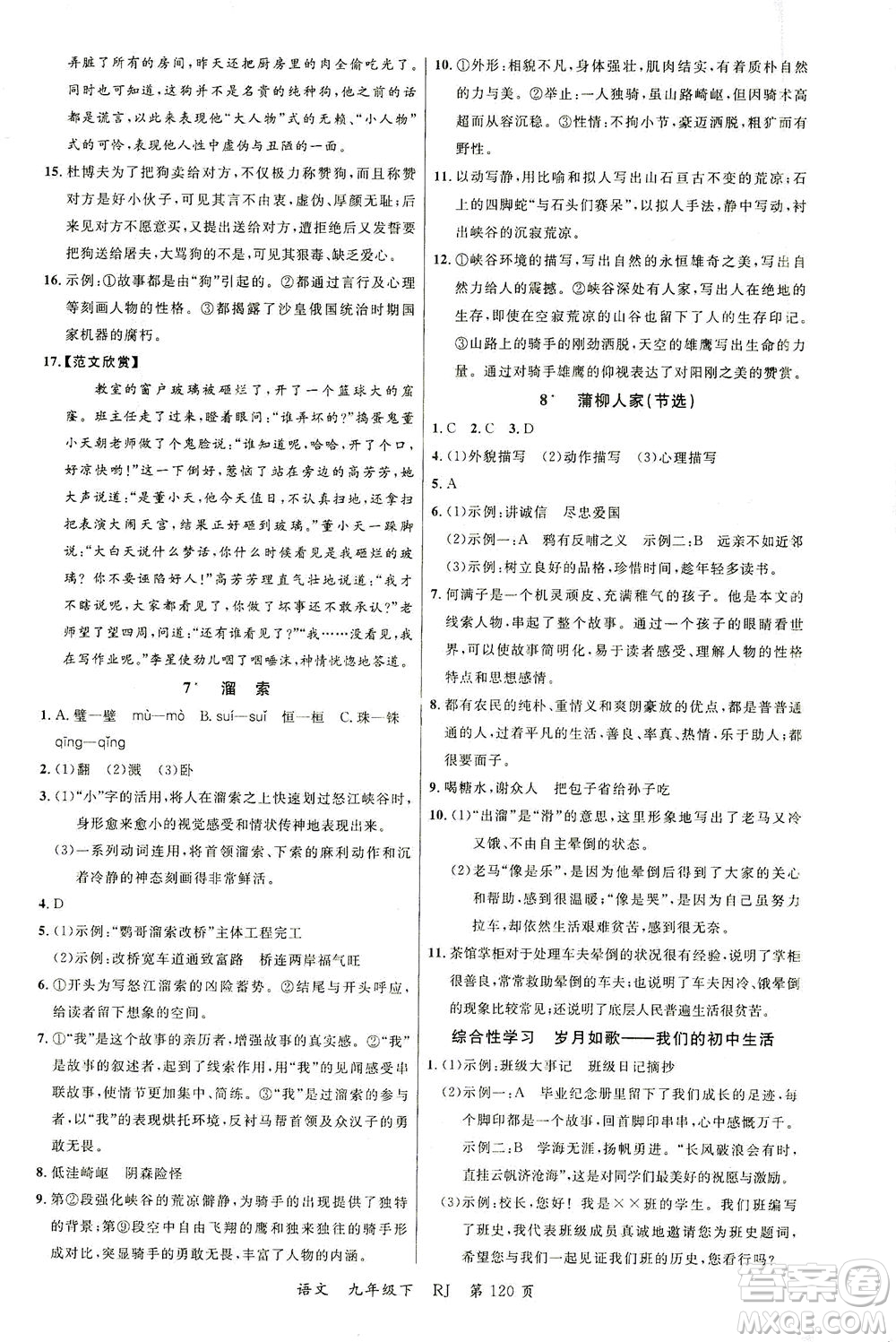 延邊大學出版社2021一線課堂九年級語文下冊人教版答案