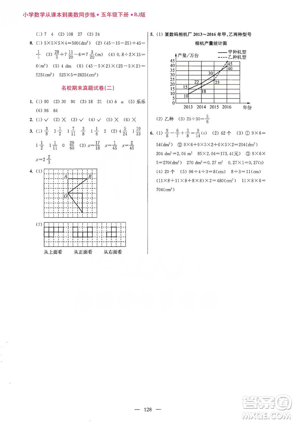 江蘇鳳凰美術(shù)出版社2021超能學(xué)典小學(xué)數(shù)學(xué)從課本到奧數(shù)同步練五年級下冊人教版參考答案